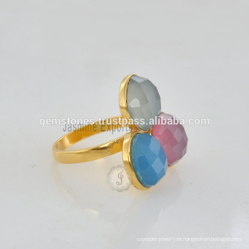 Venta al por mayor oro Vermeil gemas naturales bisel anillos, hecho a mano 925 oro de plata esterlina plateado anillo bisel